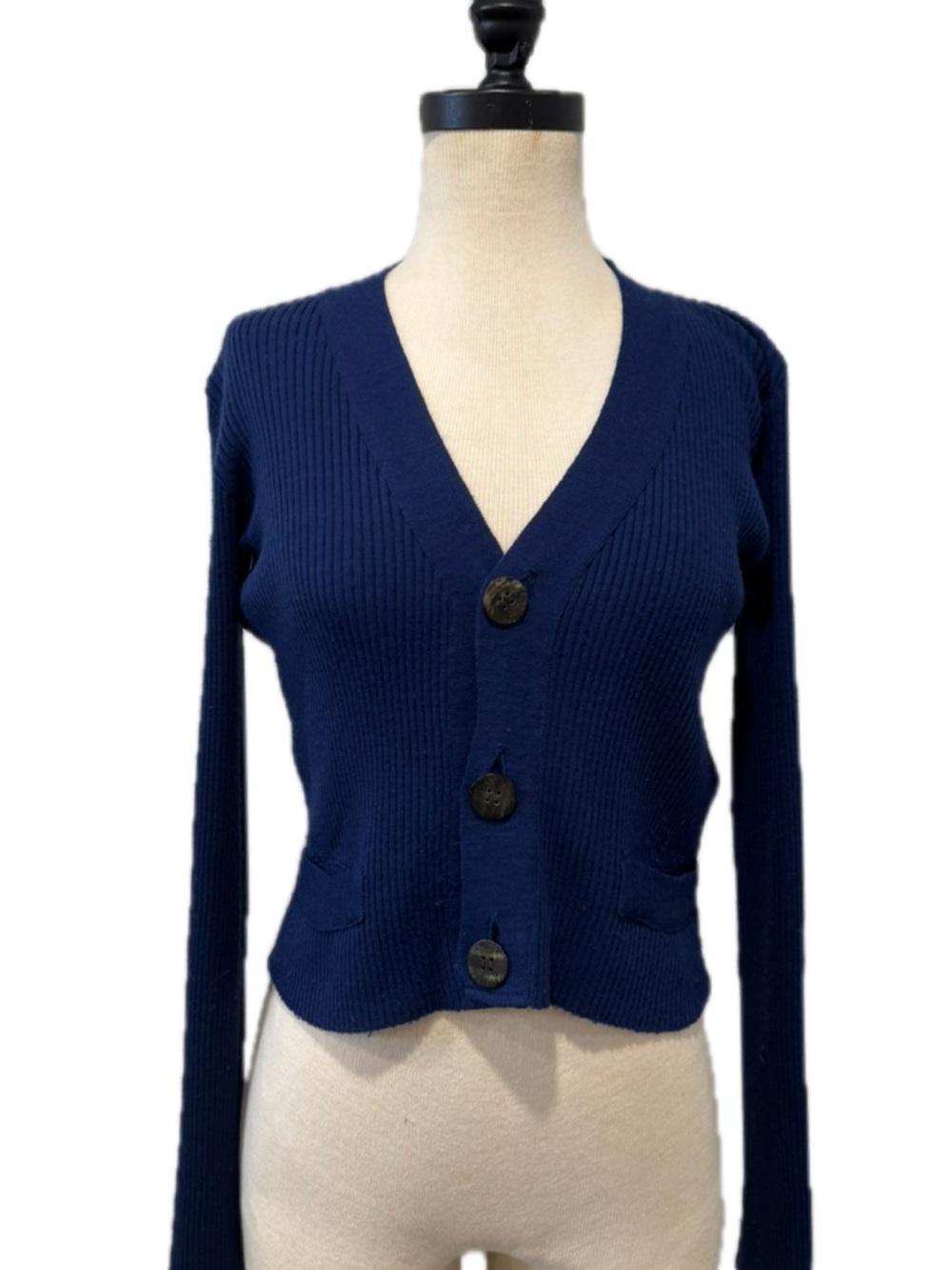 Vintage Comme des Garcons Tricot Navy Ribbed Button-Front Women's Sweater